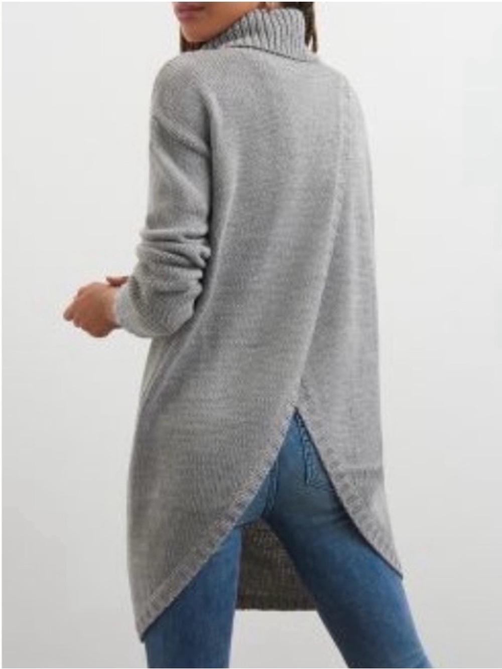 Anthropologie Gray Turtleneck Open-Back Knit Sweater